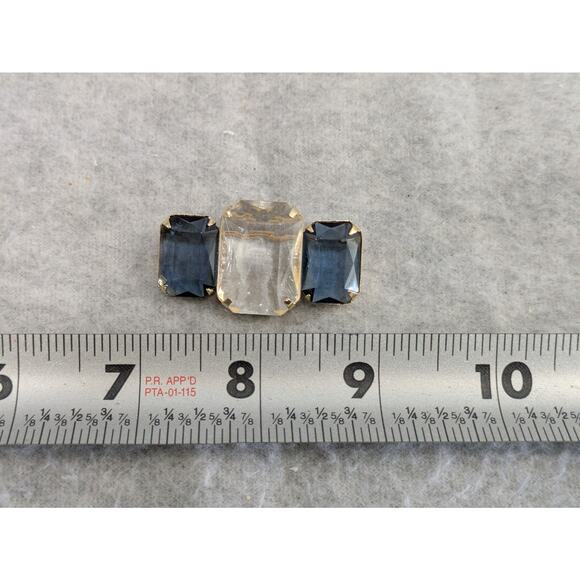 Vintage Avon Retro 3 Rhinestone Brooch Bar Pin Bue Clear Glass - Picture 8 of 8